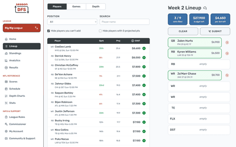 Lineup Player Picker Desktop W Oprk.png in the Season DFS desktop fantasy football experience